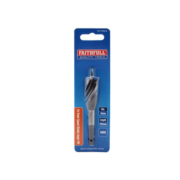 Faithfull Tri-point Speed Auger Bit, Stubby