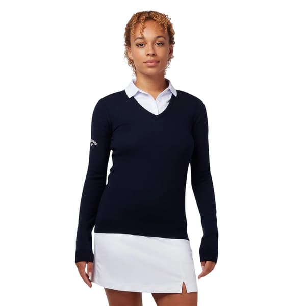 Callaway Dam/Kvinnor Finstickad V-ringad Långärmad Golfpullover