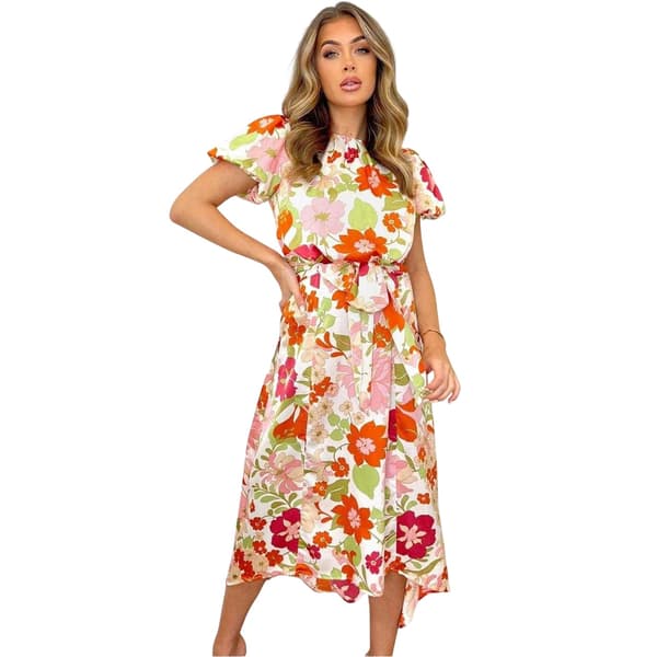 AX Paris Dam/Kvinnor Blommig Polyester Puffärm Midi Klänning