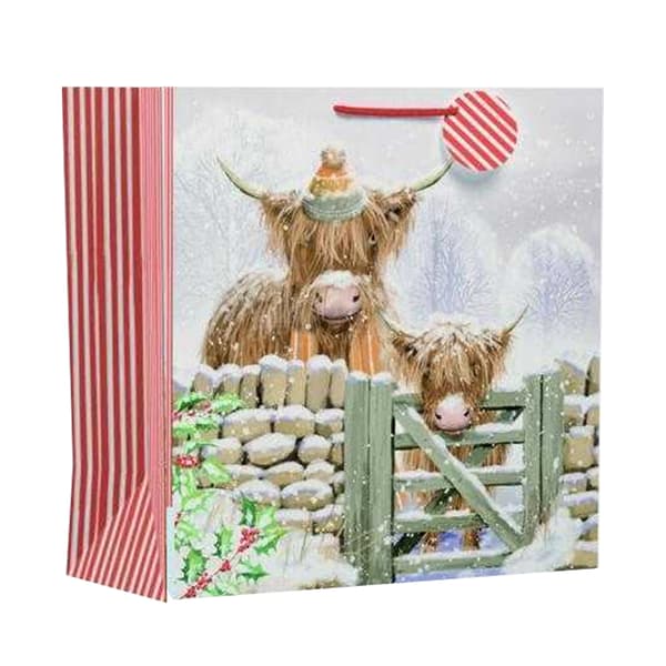 Giftmaker Highland Cow Christmas Square Gift Bag