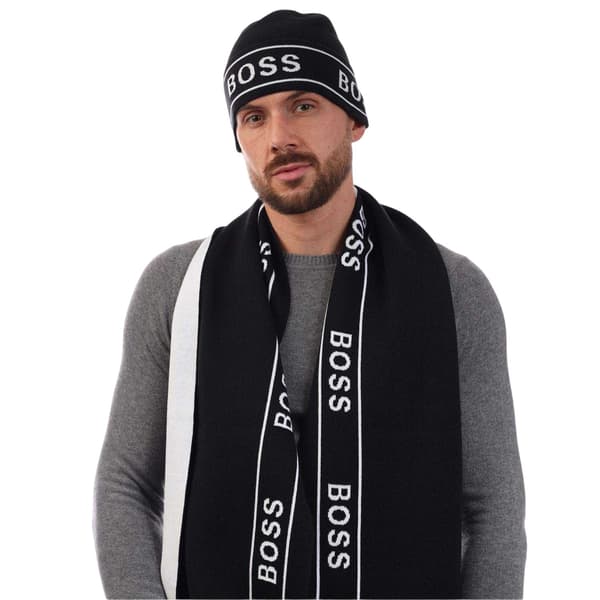Boss Herr Upprepat Logotyp Mössa Och Halsduk Set