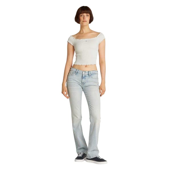 Tommy Jeans Dam Mini Logo Off Shoulder Slim Smock Topp