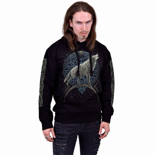 Spiral Direct Unisex Adult Celtic Wolf Back Print Pullover Hoodie