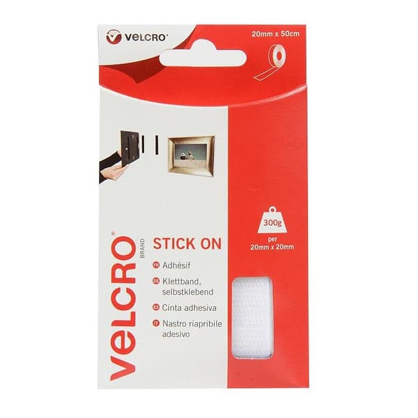 Velcro Stick On White 20mm x 50cm