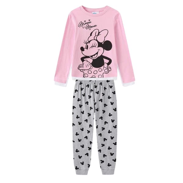 Disney Flickor Minnie Mouse Borstad Bomull Lång Pyjamas Set