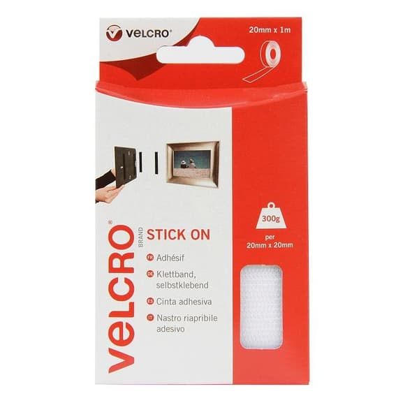 Velcro Stick On White 20mm x 100cm