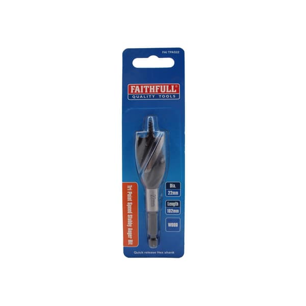 Faithfull Tri-point Speed Auger Bit, Stubby