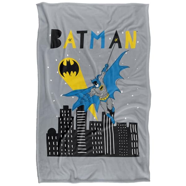 Batman Swinging Over City Blanket