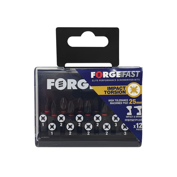 Forgefix Forgefast Pozidriv Compatible Impact Bit Set, 12 Piece
