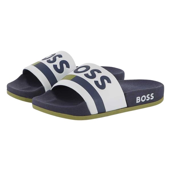 Boss Mens Stripe Leather Slides