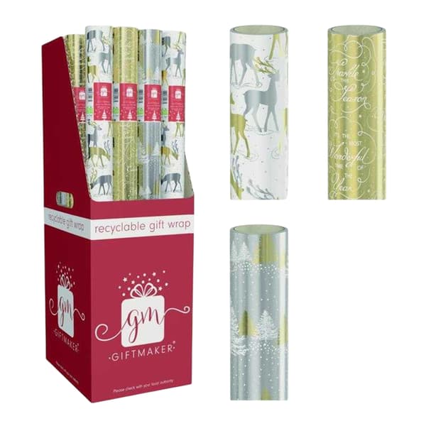 Giftmaker Metallic Assorted Designs Christmas Gift Wrap (Pack of 3)