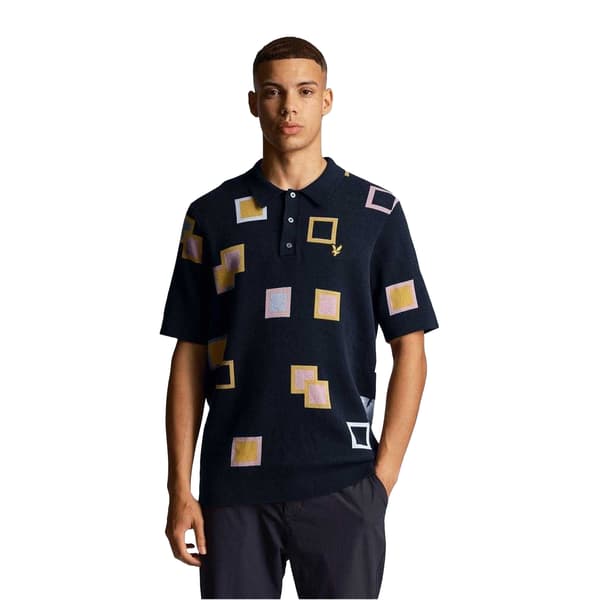 Lyle & Scott Herr Square Stickad Regular Pikétröja