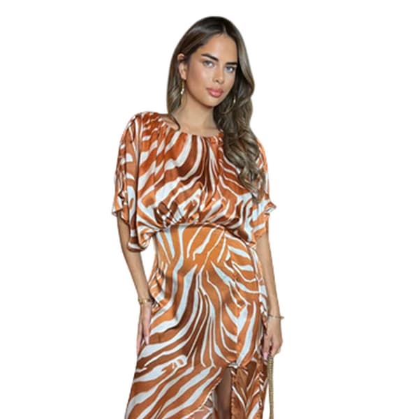 AX Paris Dam/Kvinnor Zebra Print Polyester Batwing Ärm Midi Klänning
