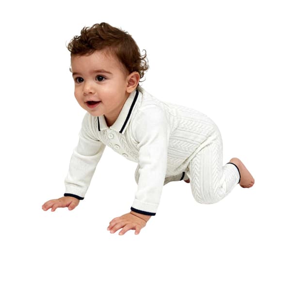 Pretty Green Baby Cable Knit Collared Romper