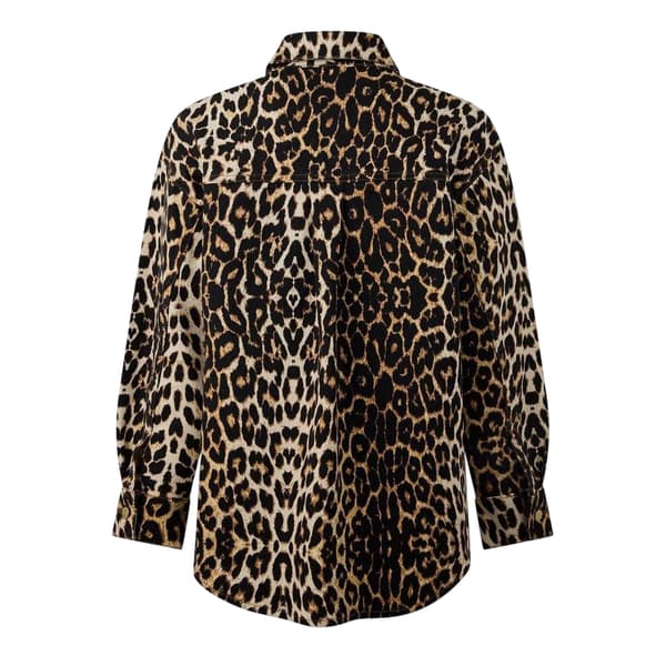 Biba Dam Leopardmönstrad Långärmad Jeansskjorta