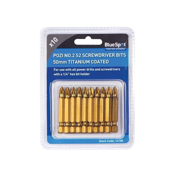 Bluespot Tools Titanium Coated Screwdriver Bits Pz2 X 50mm (pack 10)