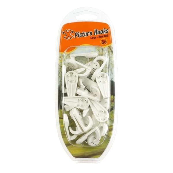X Hard Wall Hooks Large White Nylon 20pk