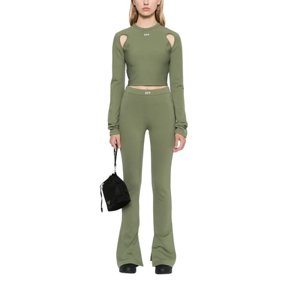 Off White Dam Mock Neck Slim Cold Shoulder Crop Top