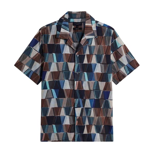Ted Baker Herrskjorta i geometriskt linne, normal passform