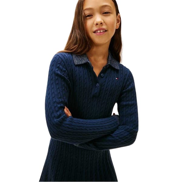 Tommy Hilfiger Flickor Kabelstickad Långärmad Tröjklänning