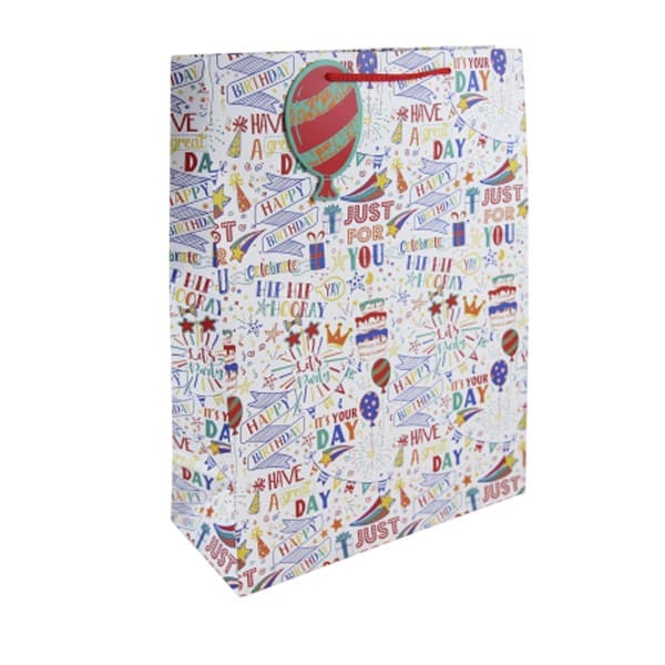 Eurowrap Text Repeat Kraftpapper Grattis på födelsedagen presentpåse (6-pack)