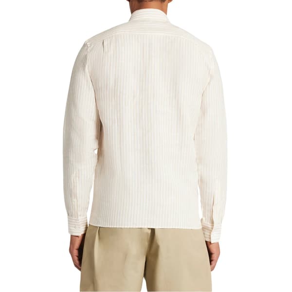 Lacoste Mens Striped Linen Regular Button-Down Shirt