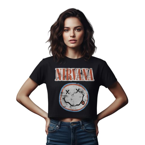 Nirvana Dame/kvinder Distressed Logo Crop T-shirt