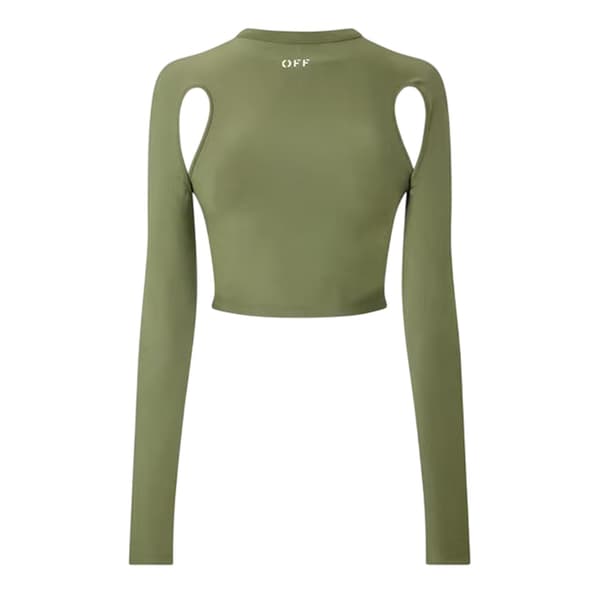 Off White Dam Mock Neck Slim Cold Shoulder Crop Top