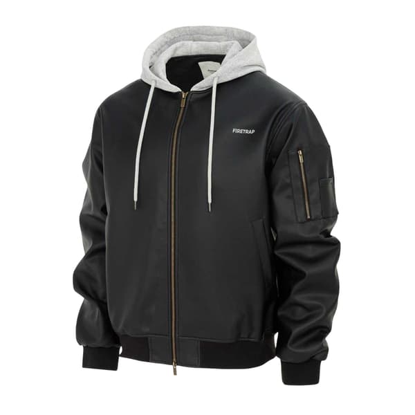 Firetrap Mens PU Hooded Jacket