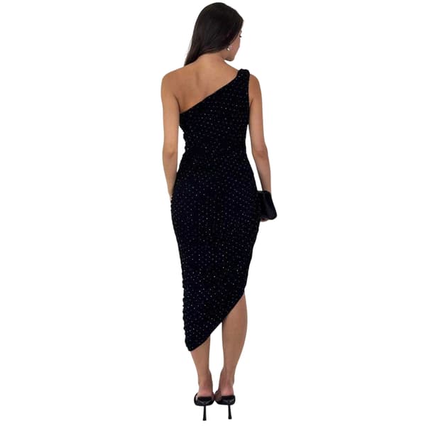 Ax Dam/Dam Polyester Ruched One Shoulder Midi Klänning