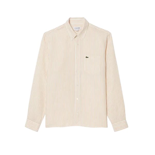 Lacoste Mens Striped Linen Regular Button-Down Shirt