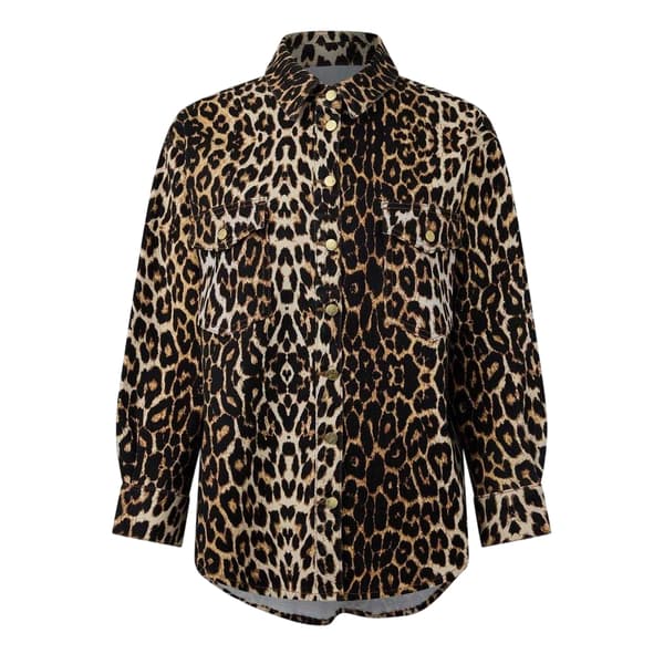 Biba Dam Leopardmönstrad Långärmad Jeansskjorta