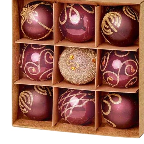 Premier Assorted Designs Christmas Bauble (Pack of 9)