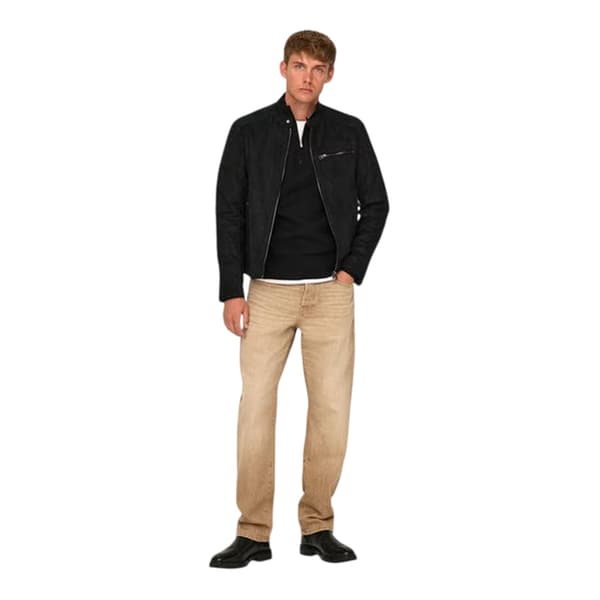 Only Mens Plain Zip Pocket Biker Jacket
