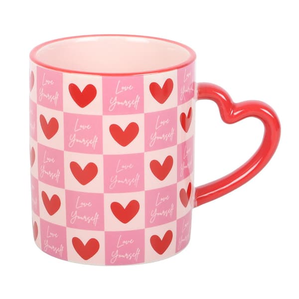 Something Different Love Yourself Checked Hearts Mug