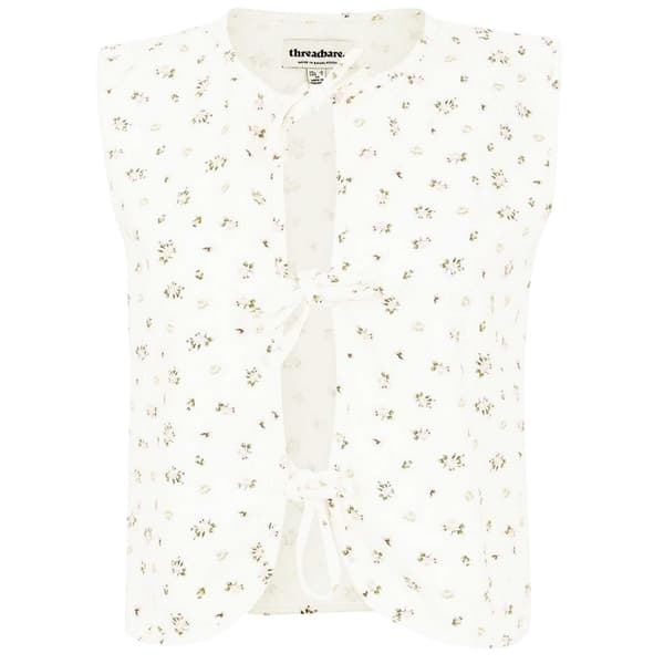 Threadbare Dam Blommig Ärmlös Topp med Knytning Fram