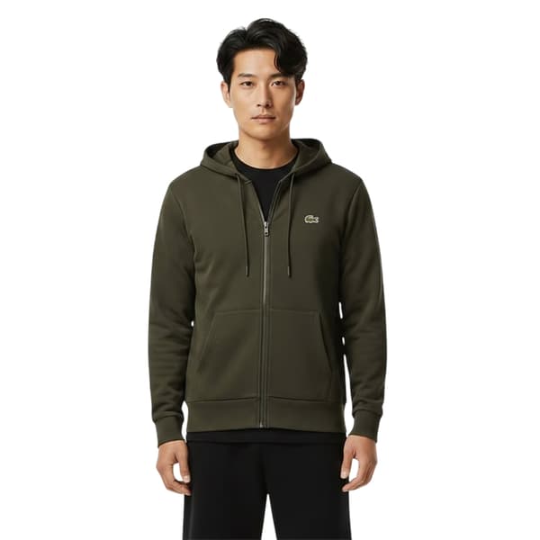 Lacoste Mens Basic Logo Cotton Blend Full Zip Hoodie