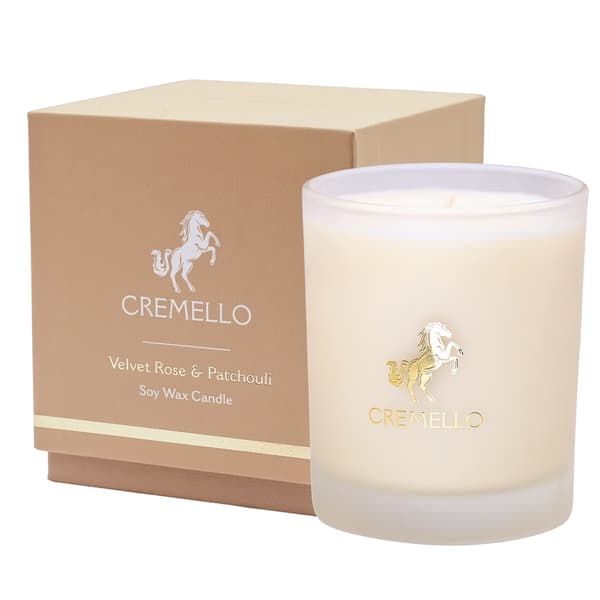 Cremello sammetsros & patchouli-ljus