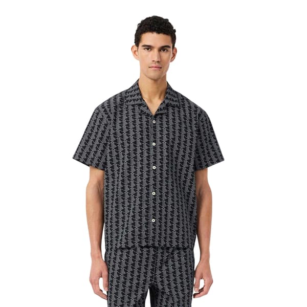 Lacoste Herr Geometrisk Poplin Pyjamastopp med Avslappnad Passform