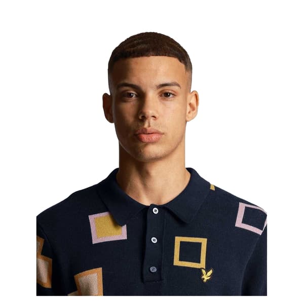 Lyle & Scott Herr Square Stickad Regular Pikétröja