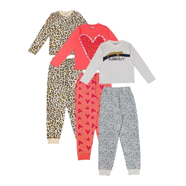 Star Barn/Barn Leopardmönstrad Långärmad Lång Pyjamas Set (3-pack)