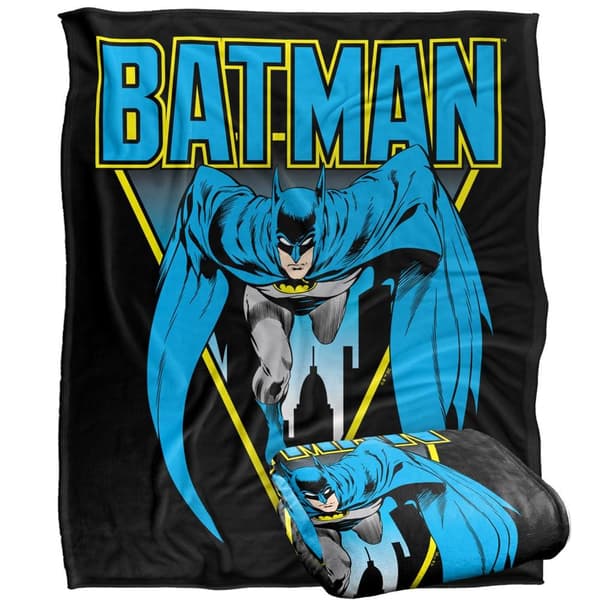 Batman Leaping Over Gotham Soft Touch Blanket