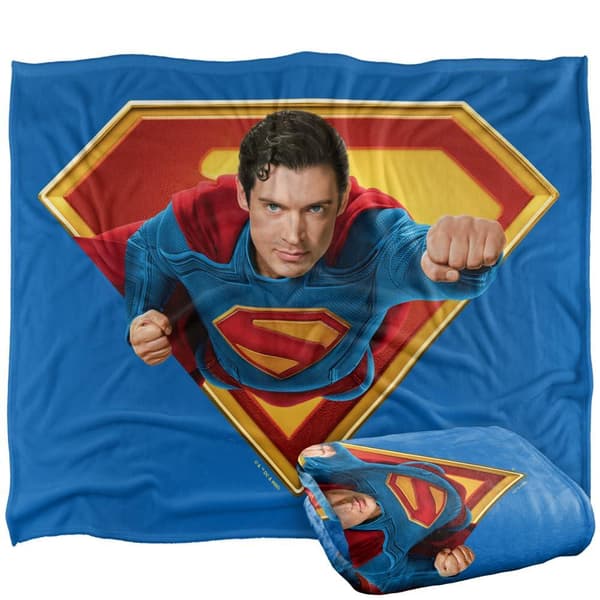 Superman Flying Over Shield Blanket