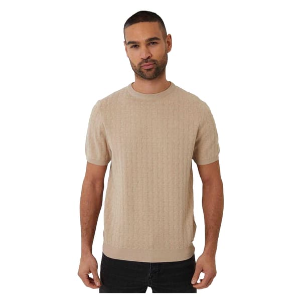 Threadbare Mens Cable Knit Crew Neck T-Shirt