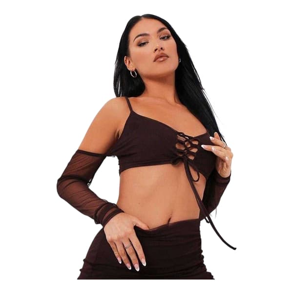 Missy Empire Dam/Dam Snörad Mesh Crop Top