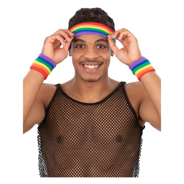 Smiffys Rainbow Striped Terrycloth Sweatband Set