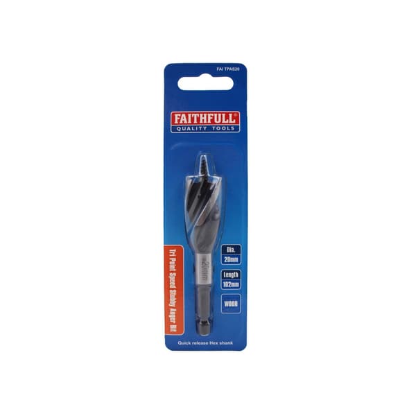 Faithfull Tri-point Speed Auger Bit, Stubby
