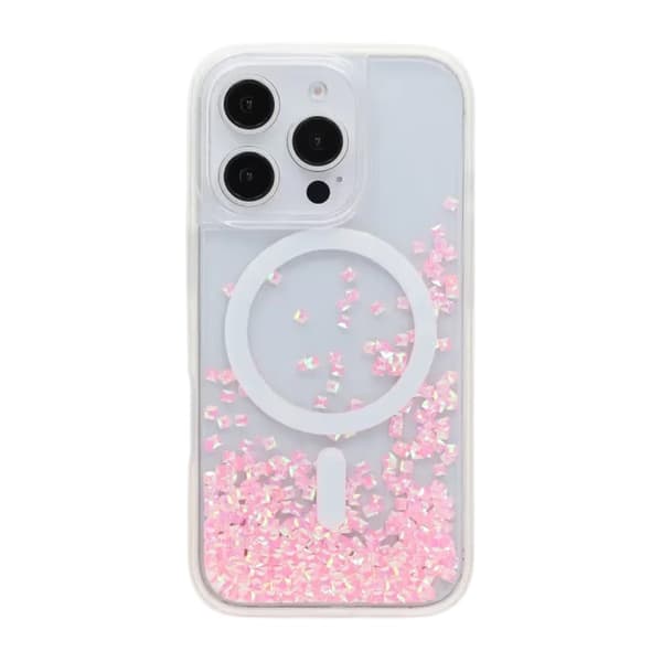 Diamond Quicksand Magnetic Case For iPhone 16 Pro Pink