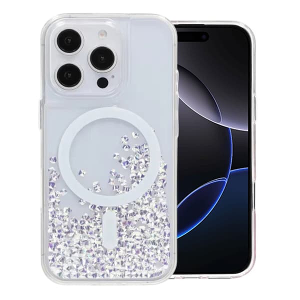 Diamond Quicksand Magnetic Case For iPhone 16 Pro White