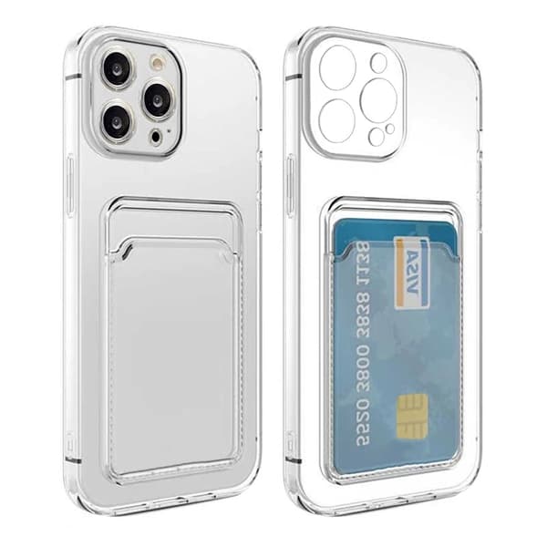 iPhone 15 Pro Shockproof Case with Card Holder - Transparent